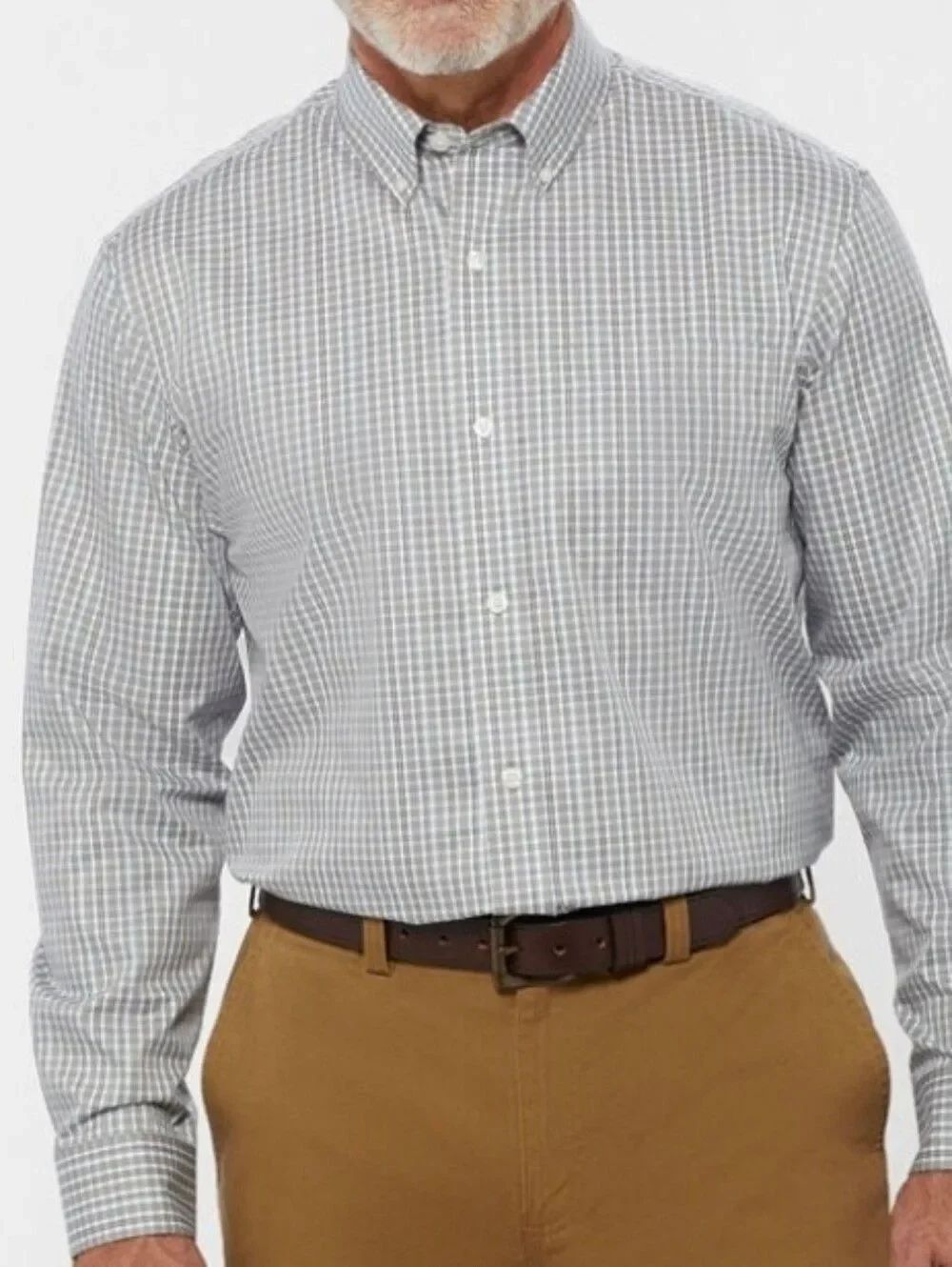 Duluth Trading Co. Men's Gray Check Wrinklefighter Relaxed Fit Long Sleeve Shirt